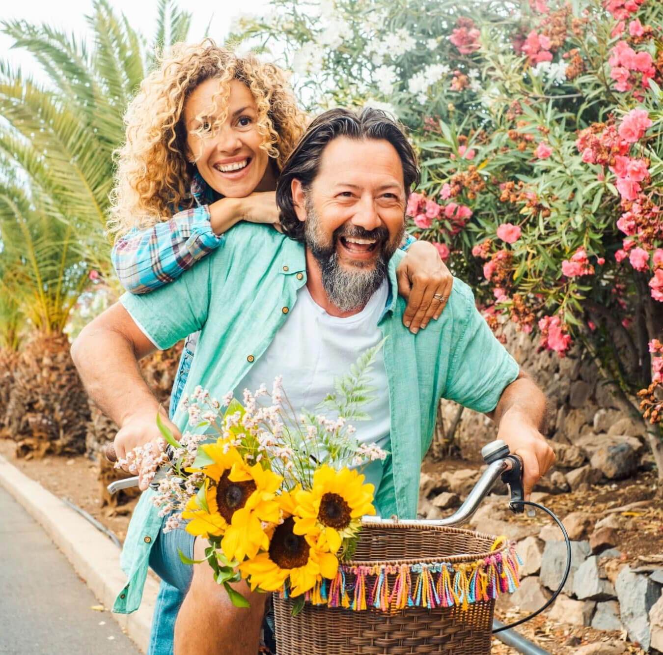 Happy couple spend happy time enjoying spring