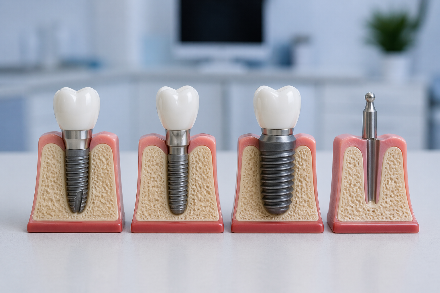 Examples of different types of dental implants