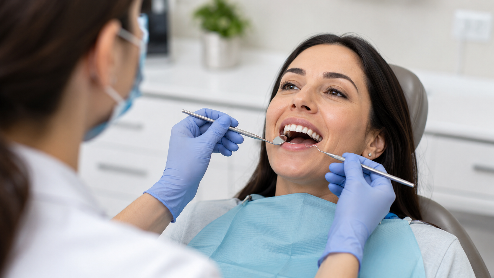 Woman getting a gum disease treatment at the dentist