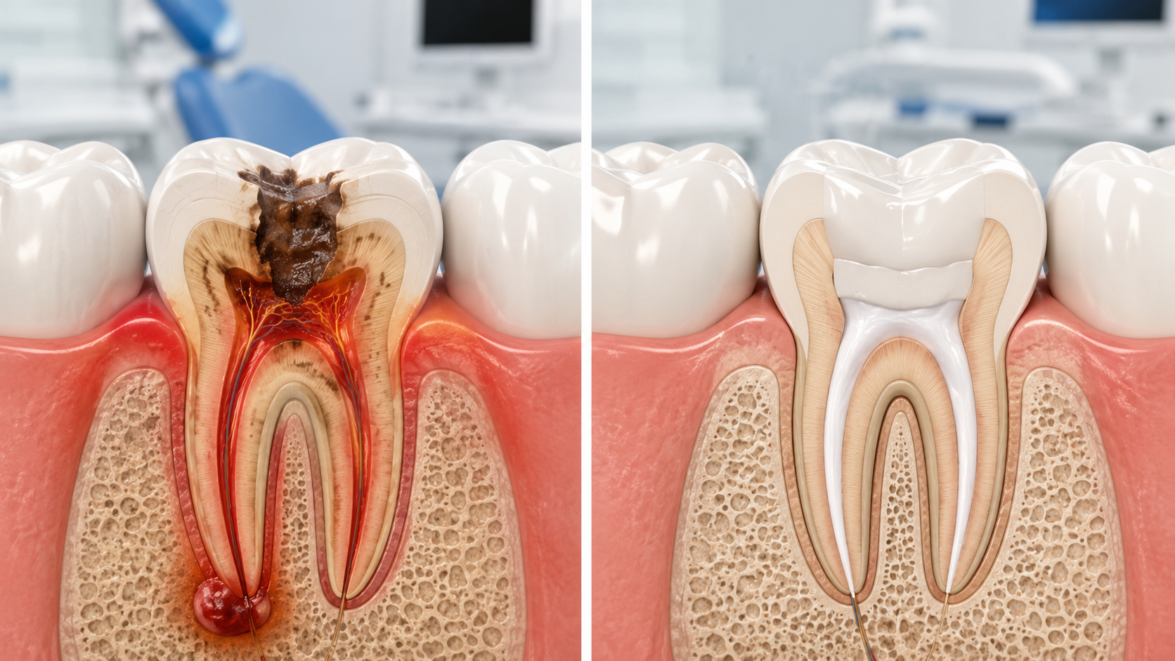Root canal before and after