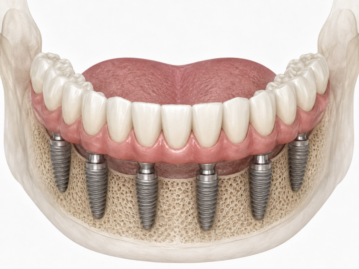 Fixed full arch implant supported bridge