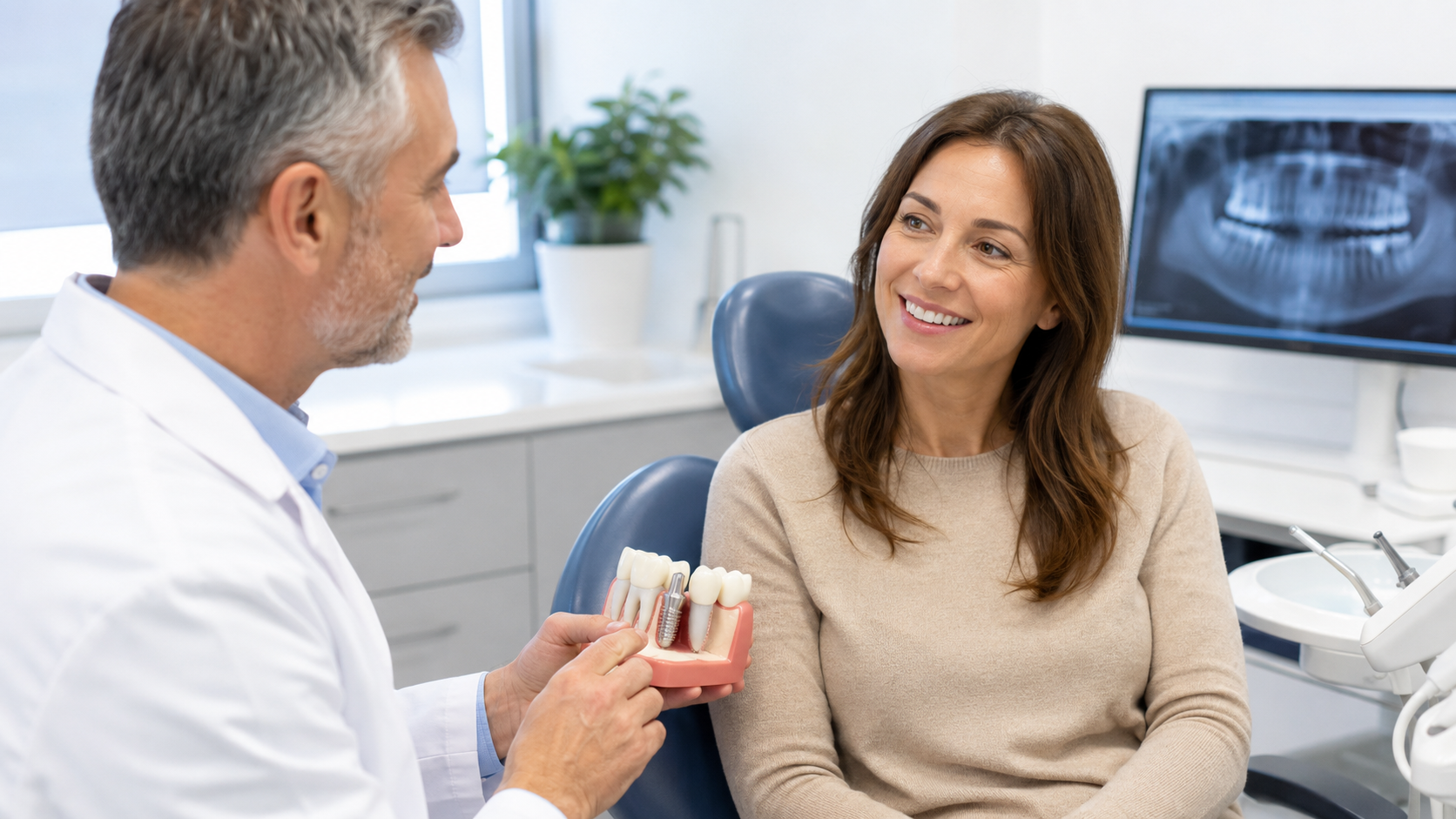 Woman getting permanent dental implants